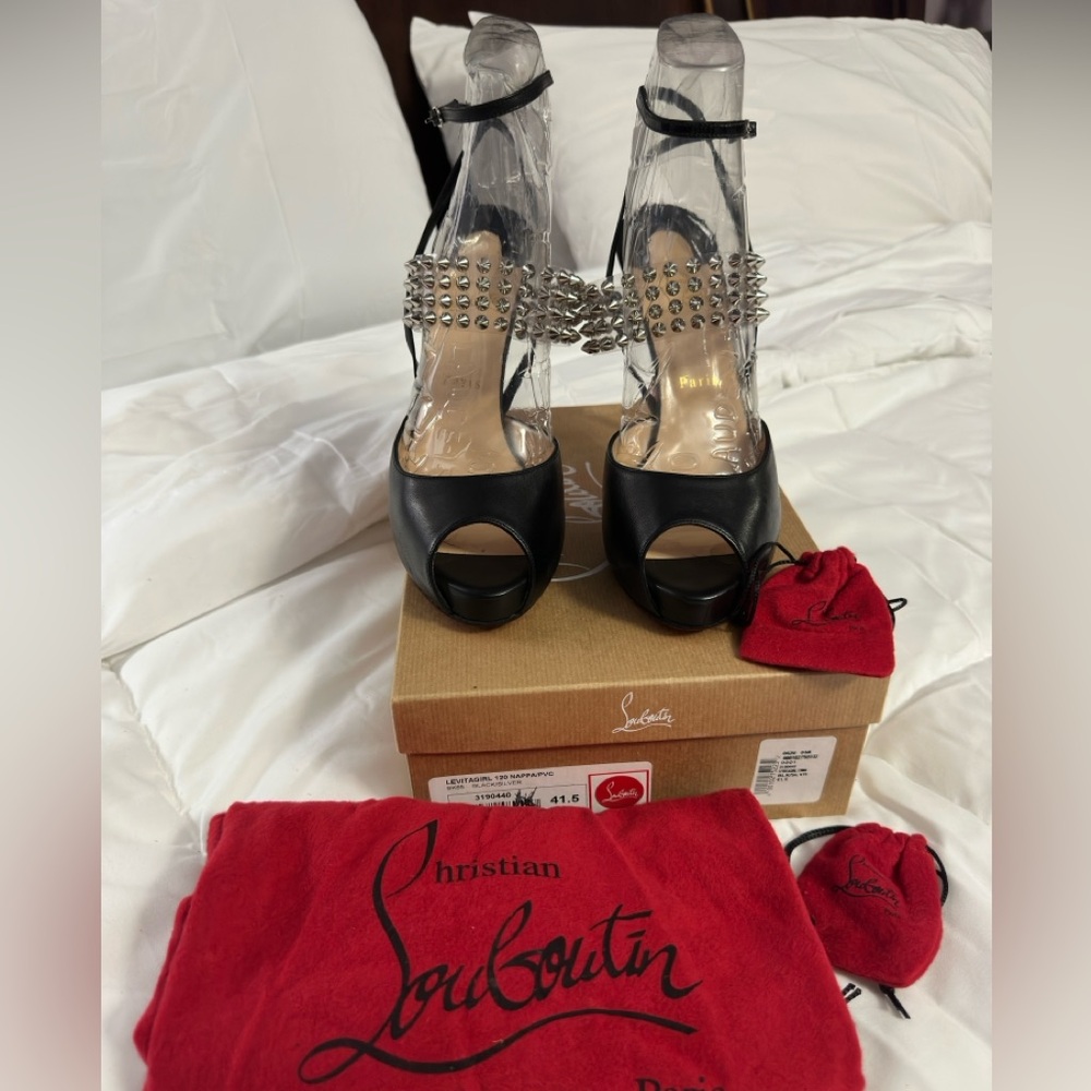 Christian Louboutin Levitagirl 120, Black Spike Sandal pumps! Sz 41.5 Sexy Hot!